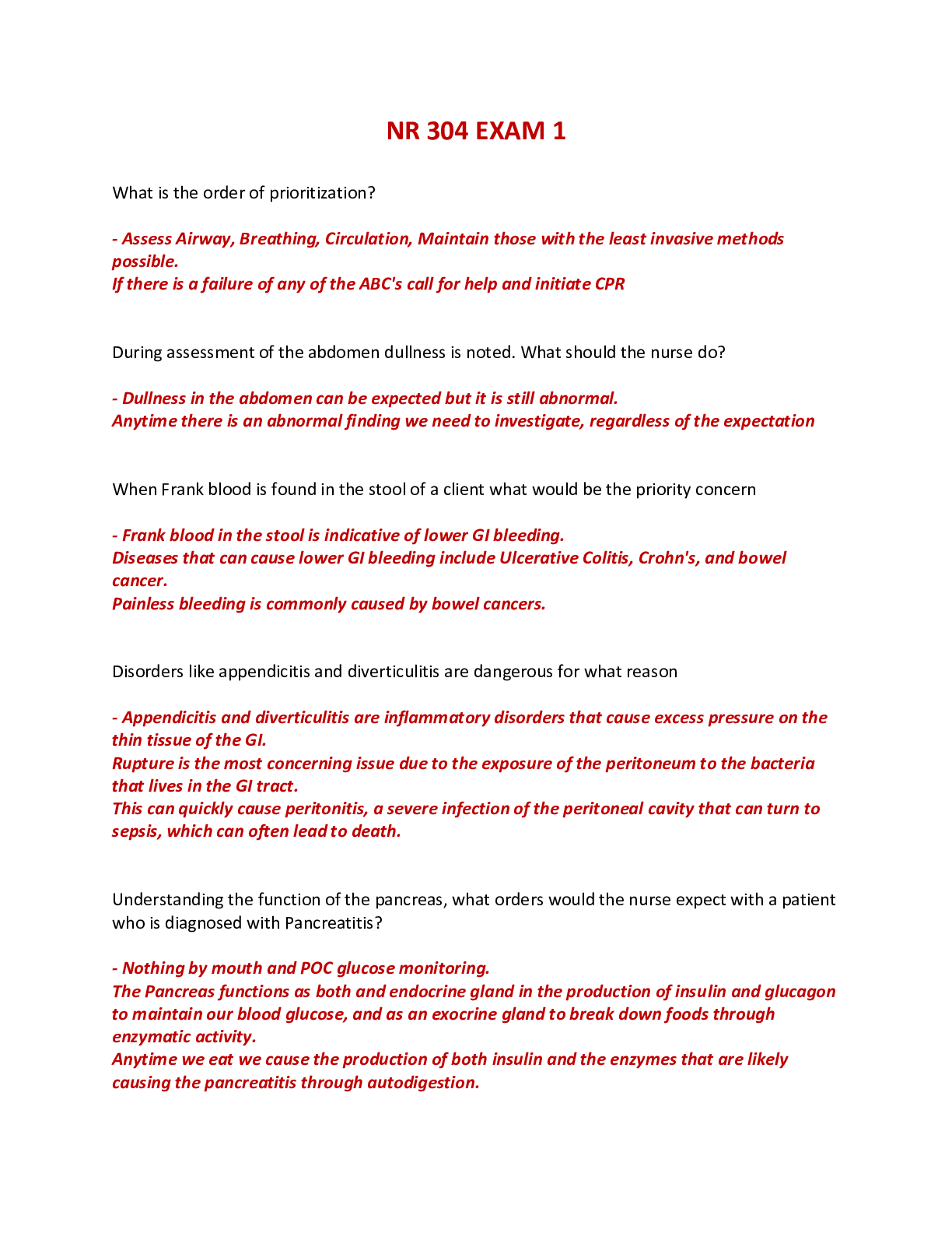 Preview of NR 304 Health Assessment II / NR 304 EXAM 1 (Spring 2022)
